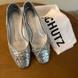 SCHUTZ Silver Woven Flats with Bow